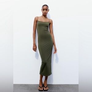 Zara Women's Olive Green Midi Dress - Size S, NWOT